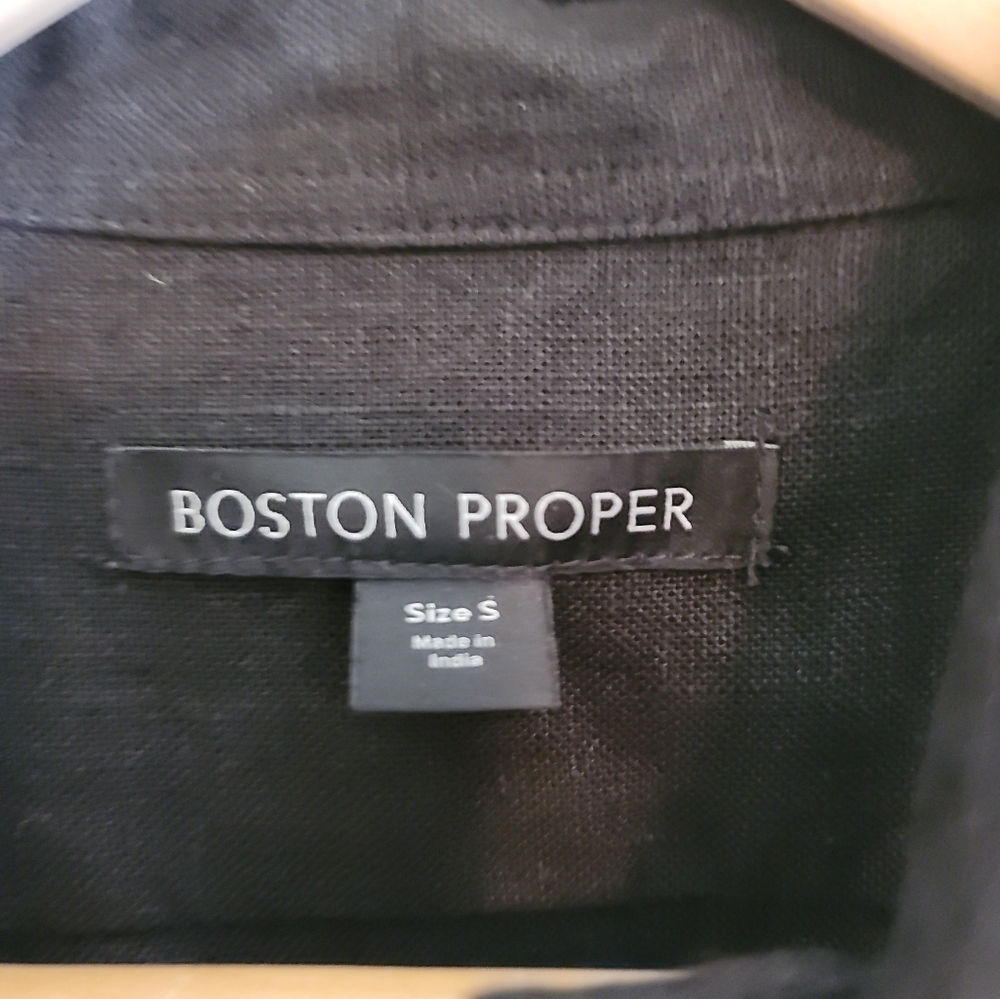 Boston Proper Long-Sleeve Linen Wide-Leg Utility Jumpsuit Small Black - Picture 7 of 13
